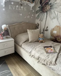 Online Welur METZ 90 x 200 cm Beżowy Dzieci Wszystkie Meble I Akcesoria Dziecięce|Łóżka Tapicerowane