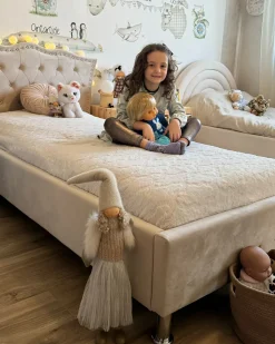 Online Welur METZ 90 x 200 cm Beżowy Dzieci Wszystkie Meble I Akcesoria Dziecięce|Łóżka Tapicerowane