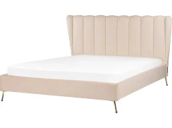 Łóżko Welur MIRIBEL 160 x 200 cm Beżowy Łóżka Tapicerowane|Łóżka Podwójne