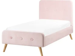 Hot Łóżko Welur RENNES 90 x 200 cm Pastelowy róż Łóżka Tapicerowane|Wszystkie Łóżka