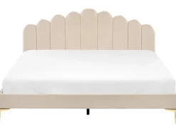 Best Łóżko Welur SAUVIAN 180 x 200 cm Beżowy Łóżka Tapicerowane|Łóżka Podwójne