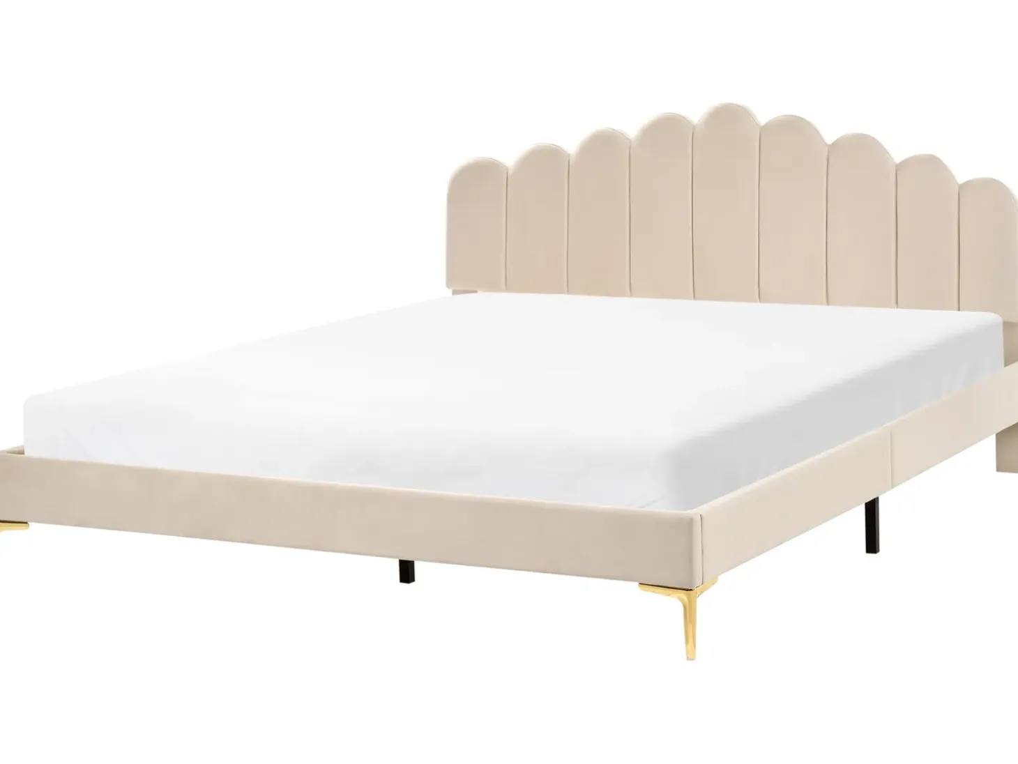 Best Łóżko Welur SAUVIAN 180 x 200 cm Beżowy Łóżka Tapicerowane|Łóżka Podwójne