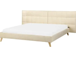 Outlet Łóżko Welur SENLIS 180 x 200 cm Beżowy Łóżka Tapicerowane|Łóżka Podwójne