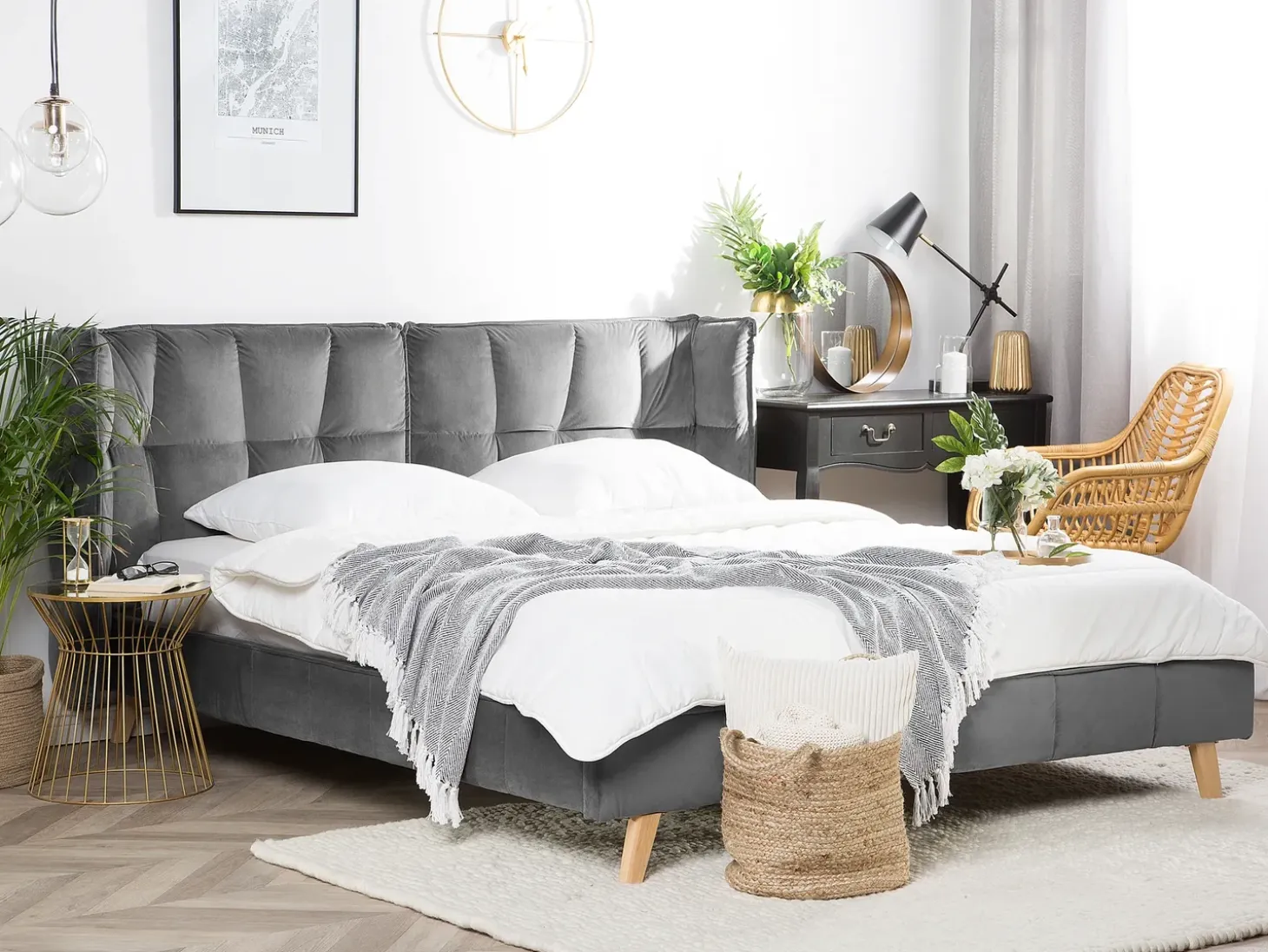 Discount Łóżko Welur SENLIS 180 x 200 cm Łóżka Tapicerowane|Łóżka Podwójne