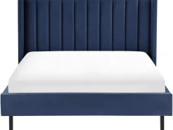 Discount Łóżko Welur VILLETTE 160 x 200 cm Granatowy Łóżka Tapicerowane|Łóżka Podwójne