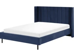 Discount Łóżko Welur VILLETTE 160 x 200 cm Granatowy Łóżka Tapicerowane|Łóżka Podwójne