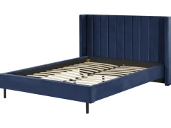 Discount Łóżko Welur VILLETTE 160 x 200 cm Granatowy Łóżka Tapicerowane|Łóżka Podwójne