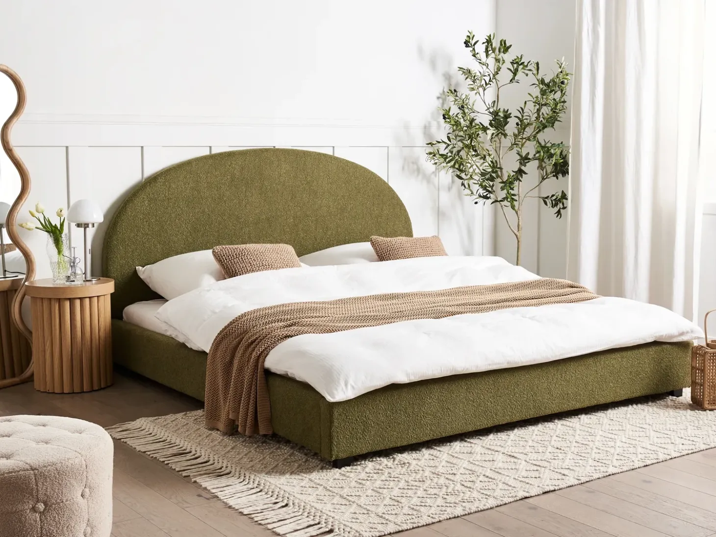 Discount Boucle VAUCLUSE 180 x 200 cm Oliwkowy Łóżka Wodne|Łóżka Podwójne