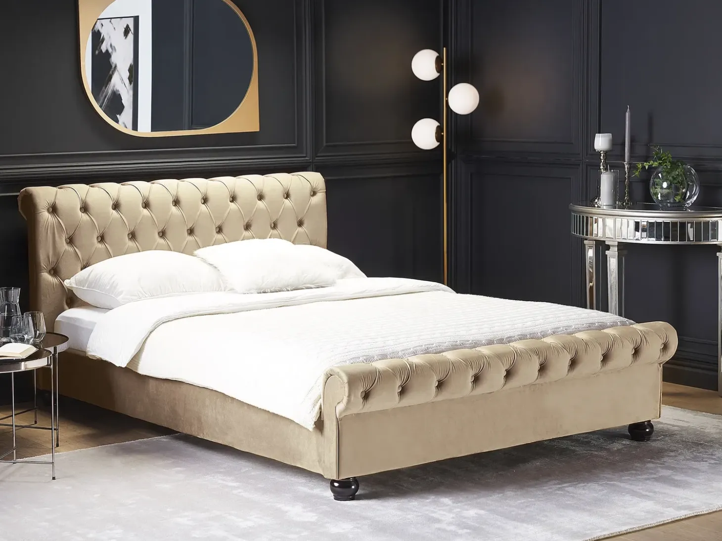 Outlet Welur AVALLON 180 x 200 cm Beżowy Łóżka Wodne|Łóżka Podwójne