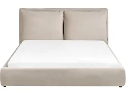Clearance Welur BAJONNA 160 x 200 cm Beżowoszary Łóżka Wodne|Łóżka Tapicerowane