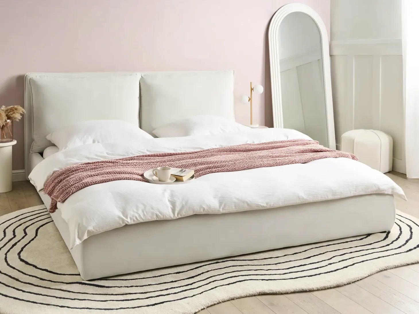 Clearance Welur BAJONNA 180 x 200 cm Złamana biel Łóżka Wodne|Łóżka Tapicerowane