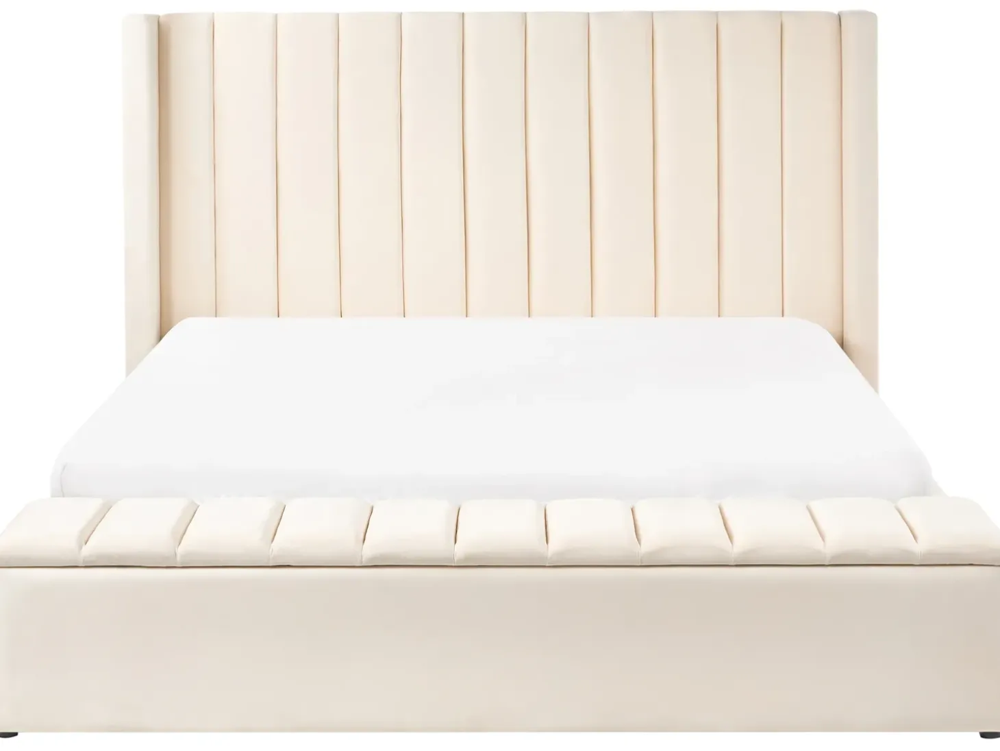 Outlet NOYERS Welur Złamana biel 180 x 200 cm Łóżka Z Pojemnikiem|Łóżka Wodne