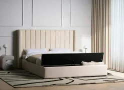 Outlet NOYERS Welur Złamana biel 180 x 200 cm Łóżka Z Pojemnikiem|Łóżka Wodne