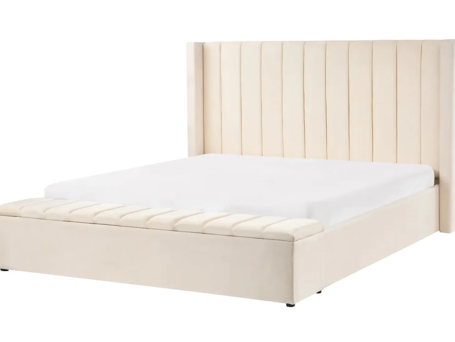 Outlet NOYERS Welur Złamana biel 180 x 200 cm Łóżka Z Pojemnikiem|Łóżka Wodne