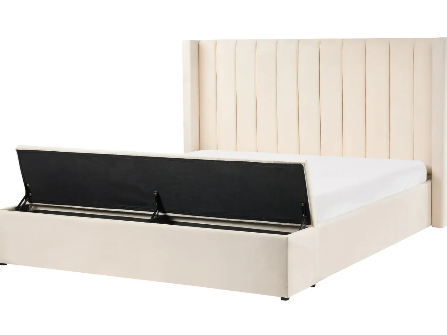 Outlet NOYERS Welur Złamana biel 180 x 200 cm Łóżka Z Pojemnikiem|Łóżka Wodne