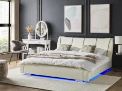 Online Łóżko wodne z oświetleniem LED Skóra naturalna NANTES 140 x 200 cm Złamana biel Łóżka Wodne|Łóżka Podwójne