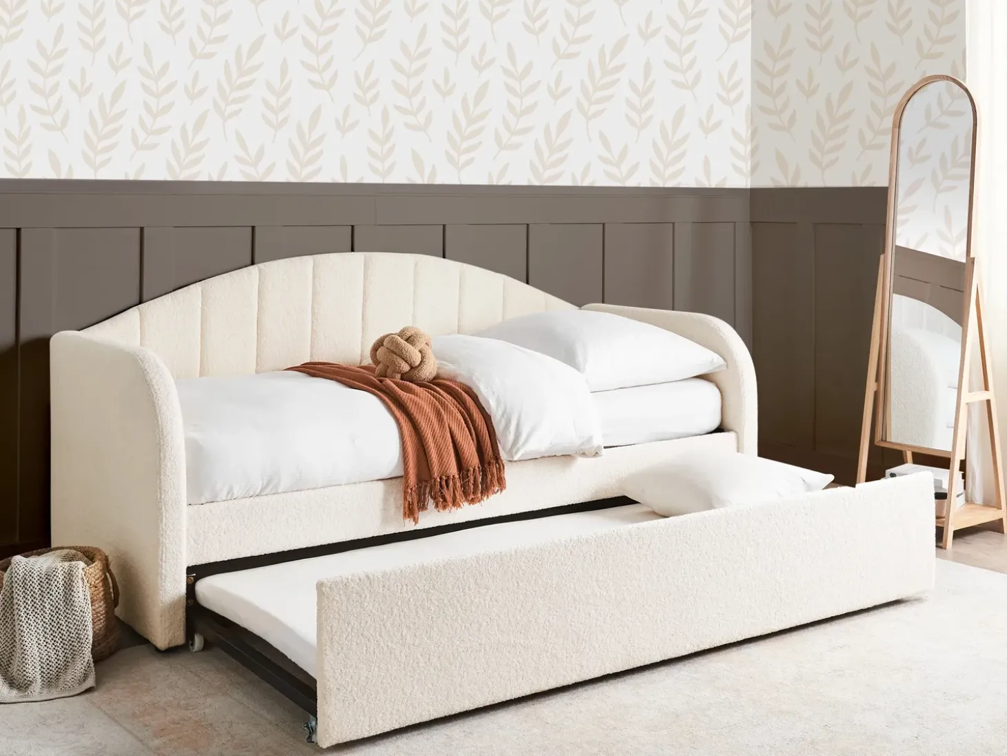 Discount Łóżko wysuwane Boucle EYBURIE 90 x 200 cm Jasno Łóżka Wysuwane I Dzienne|Wszystkie Łóżka