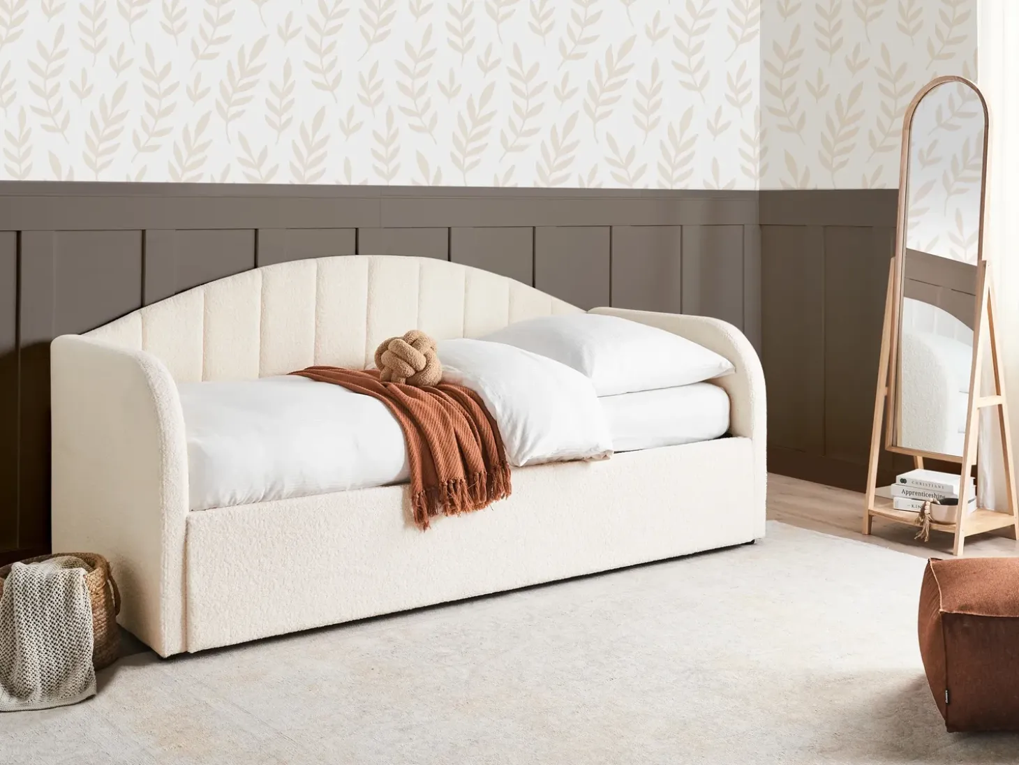 Discount Łóżko wysuwane Boucle EYBURIE 90 x 200 cm Jasno Łóżka Wysuwane I Dzienne|Wszystkie Łóżka