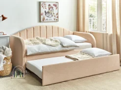 Clearance Łóżko wysuwane Boucle EYBURIE 90 x 200 cm Brzoskwiniowy Łóżka Wysuwane I Dzienne|Wszystkie Łóżka