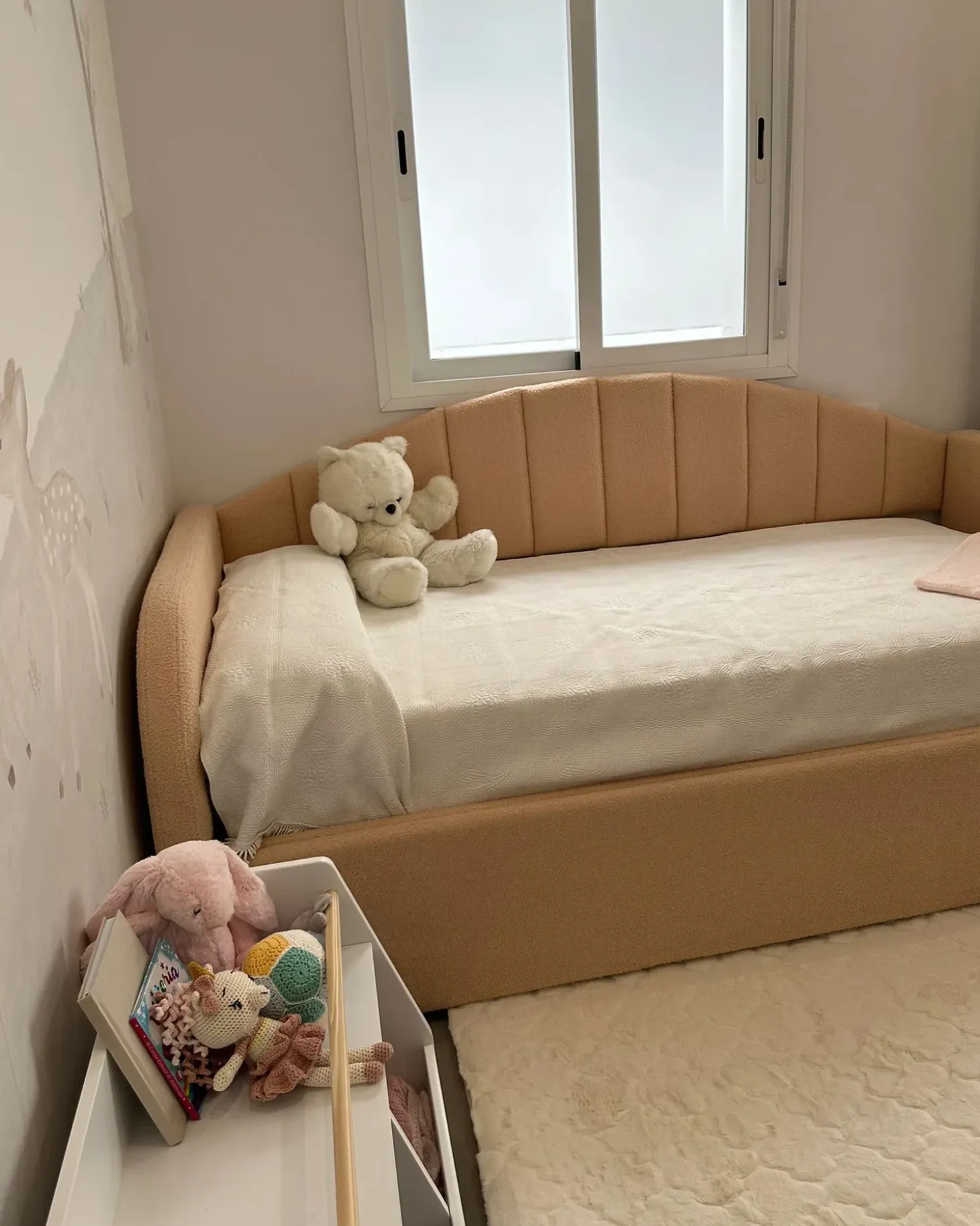 Clearance Łóżko wysuwane Boucle EYBURIE 90 x 200 cm Brzoskwiniowy Łóżka Wysuwane I Dzienne|Wszystkie Łóżka