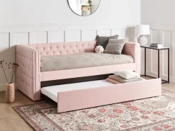 Online Łóżko wysuwane Boucle GASSIN 90 x 200 cm Pastelowy róż Dzieci Łóżka Wysuwane I Dzienne|Wszystkie Meble I Akcesoria Dziecięce