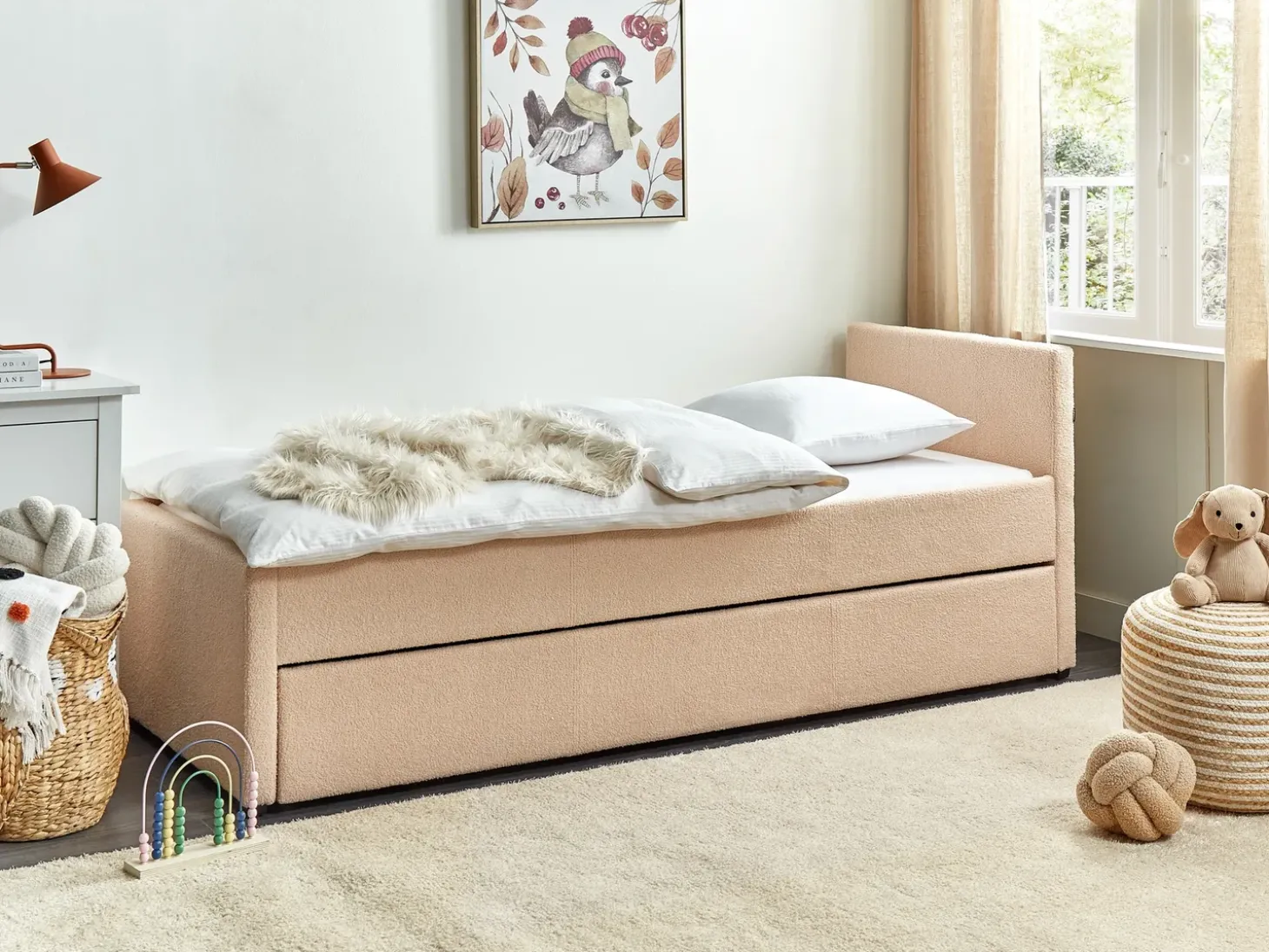 Online Łóżko wysuwane Boucle MARMANDE 80 x 200 cm Brzoskwiniowy Łóżka Wysuwane I Dzienne|Wszystkie Łóżka