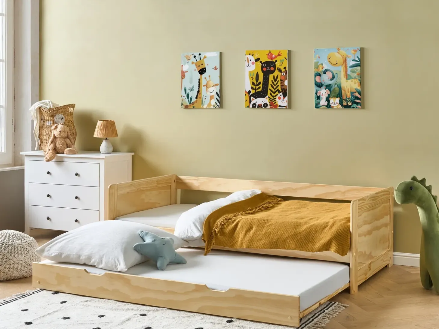 Online Łóżko wysuwane Drewno sosnowe GRAVELINES 90 x 200 cm Jasno Dzieci Łóżka Wysuwane I Dzienne|Łóżka Drewniane