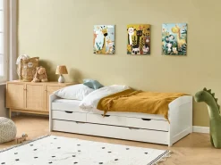 New Łóżko wysuwane Drewno sosnowe PETIVILLE 90 x 200 cm Dzieci Łóżka Wysuwane I Dzienne|Łóżka Drewniane