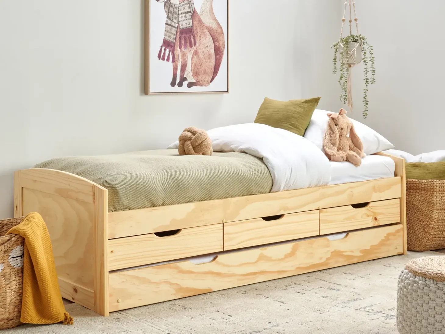 Best Łóżko wysuwane Drewno sosnowe PETIVILLE 90 x 200 cm Jasno Dzieci Łóżka Wysuwane I Dzienne|Łóżka Drewniane