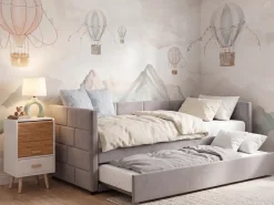 Discount Łóżko wysuwane Welur CHAVONNE 90 x 200 cm Jasno Dzieci Łóżka Wysuwane I Dzienne|Wszystkie Meble I Akcesoria Dziecięce