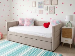 Discount Łóżko wysuwane Welur CHAVONNE 90 x 200 cm Jasno Dzieci Łóżka Wysuwane I Dzienne|Wszystkie Meble I Akcesoria Dziecięce