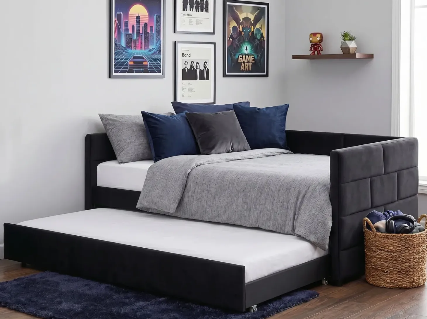 Outlet Łóżko wysuwane Welur CHAVONNE 90 x 200 cm Łóżka Wysuwane I Dzienne|Wszystkie Łóżka