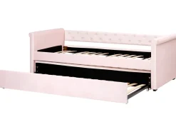 Discount Łóżko wysuwane Welur LIBOURNE 90 x 200 cm Pastelowy róż Dzieci Łóżka Wysuwane I Dzienne|Wszystkie Meble I Akcesoria Dziecięce