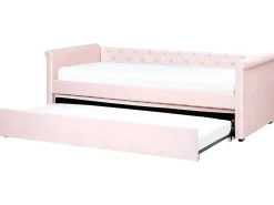 Discount Łóżko wysuwane Welur LIBOURNE 90 x 200 cm Pastelowy róż Dzieci Łóżka Wysuwane I Dzienne|Wszystkie Meble I Akcesoria Dziecięce