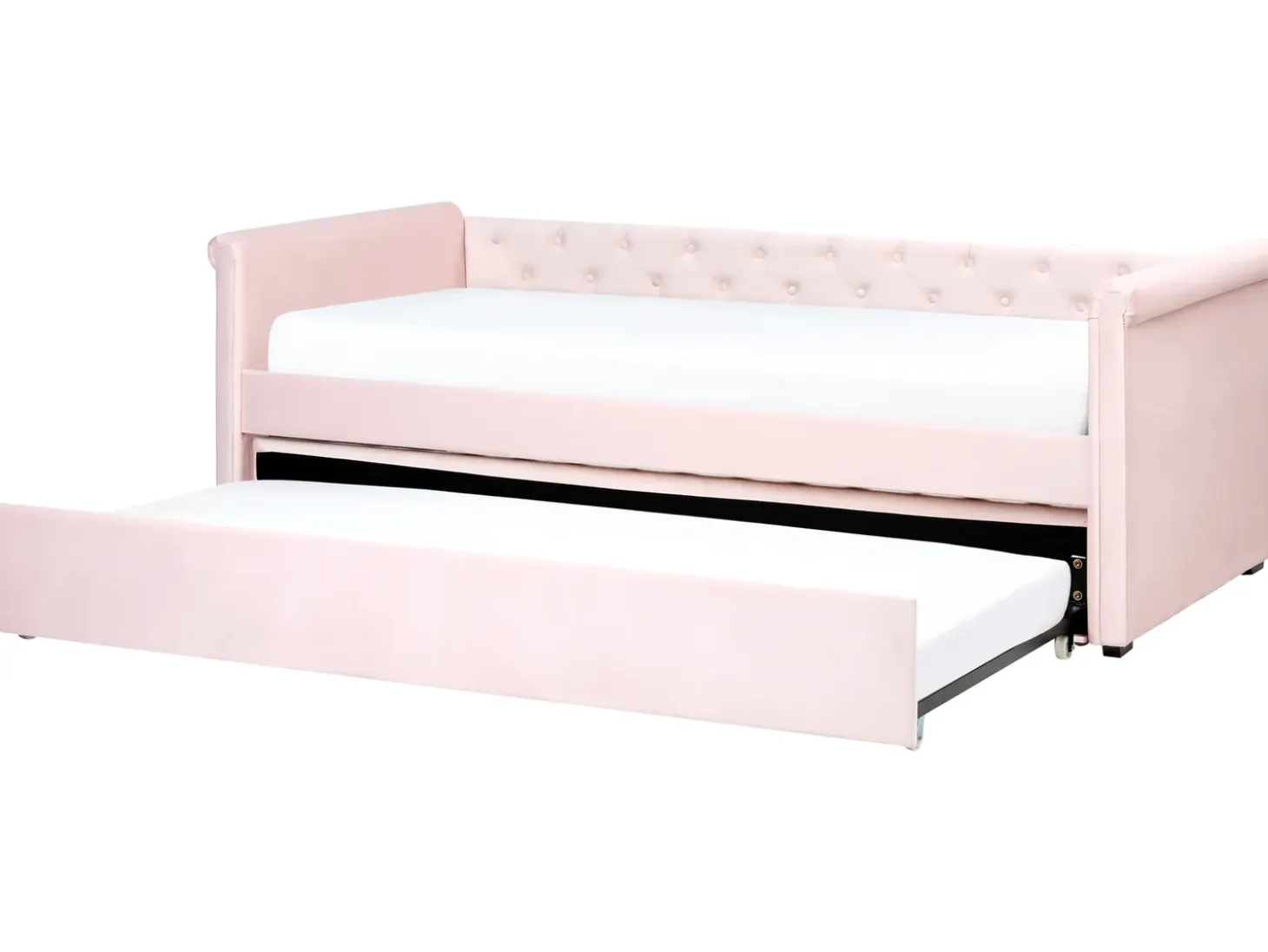 Discount Łóżko wysuwane Welur LIBOURNE 90 x 200 cm Pastelowy róż Dzieci Łóżka Wysuwane I Dzienne|Wszystkie Meble I Akcesoria Dziecięce
