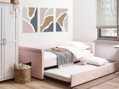 Discount Łóżko wysuwane Welur LIBOURNE 90 x 200 cm Pastelowy róż Dzieci Łóżka Wysuwane I Dzienne|Wszystkie Meble I Akcesoria Dziecięce