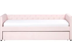 Discount Łóżko wysuwane Welur LIBOURNE 90 x 200 cm Pastelowy róż Dzieci Łóżka Wysuwane I Dzienne|Wszystkie Meble I Akcesoria Dziecięce