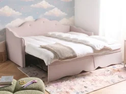 Clearance Łóżko wysuwane Welur LORETTE 90 x 200 cm Pastelowy róż Dzieci Łóżka Wysuwane I Dzienne|Wszystkie Meble I Akcesoria Dziecięce