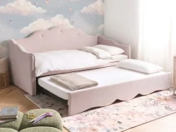 Clearance Łóżko wysuwane Welur LORETTE 90 x 200 cm Pastelowy róż Dzieci Łóżka Wysuwane I Dzienne|Wszystkie Meble I Akcesoria Dziecięce