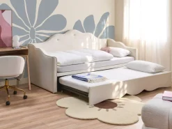 Outlet Łóżko wysuwane Welur LORETTE 90 x 200 cm Jasno Dzieci Łóżka Wysuwane I Dzienne|Wszystkie Meble I Akcesoria Dziecięce