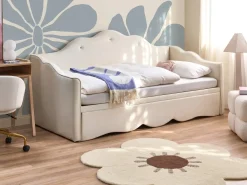 Outlet Łóżko wysuwane Welur LORETTE 90 x 200 cm Jasno Dzieci Łóżka Wysuwane I Dzienne|Wszystkie Meble I Akcesoria Dziecięce