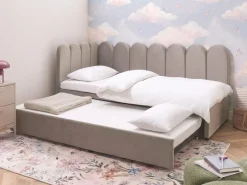 Łóżko wysuwane Welur TERROU 90 x 200 cm Beżowoszary Dzieci Łóżka Wysuwane I Dzienne|Wszystkie Meble I Akcesoria Dziecięce