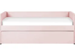 Best Łóżko wysuwane Welur TROYES 90 x 200 cm Pastelowy róż Łóżka Wysuwane I Dzienne|Wszystkie Łóżka