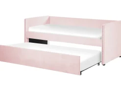 Best Łóżko wysuwane Welur TROYES 90 x 200 cm Pastelowy róż Łóżka Wysuwane I Dzienne|Wszystkie Łóżka