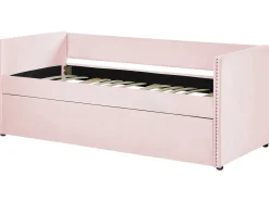 Best Łóżko wysuwane Welur TROYES 90 x 200 cm Pastelowy róż Łóżka Wysuwane I Dzienne|Wszystkie Łóżka