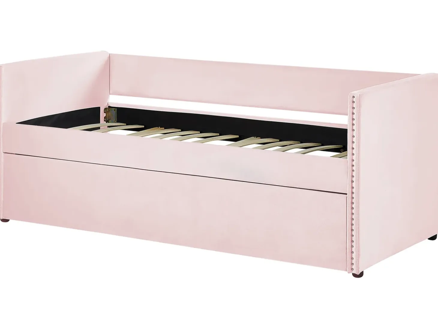 Best Łóżko wysuwane Welur TROYES 90 x 200 cm Pastelowy róż Łóżka Wysuwane I Dzienne|Wszystkie Łóżka