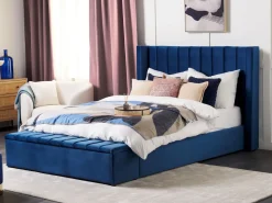 Clearance NOYERS Welur Granatowy 160 x 200 cm Łóżka Tapicerowane|Łóżka Podwójne