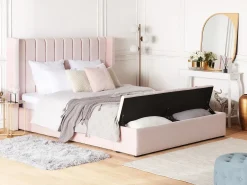 Discount NOYERS Welur Pastelowy róż 180 x 200 cm Łóżka Tapicerowane|Łóżka Podwójne