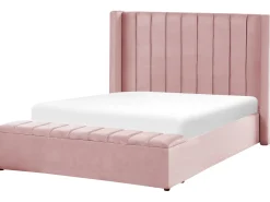 Clearance Łóżko z ławką NOYERS Welur 140 x 200 cm Łóżka Tapicerowane|Łóżka Podwójne