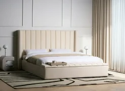 Discount NOYERS Welur Złamana biel 180 x 200 cm Łóżka Tapicerowane|Łóżka Podwójne